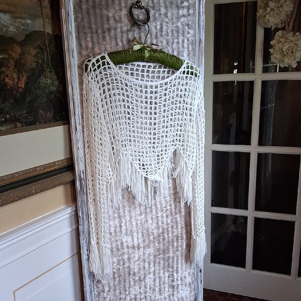 Chic White Crochet Poncho